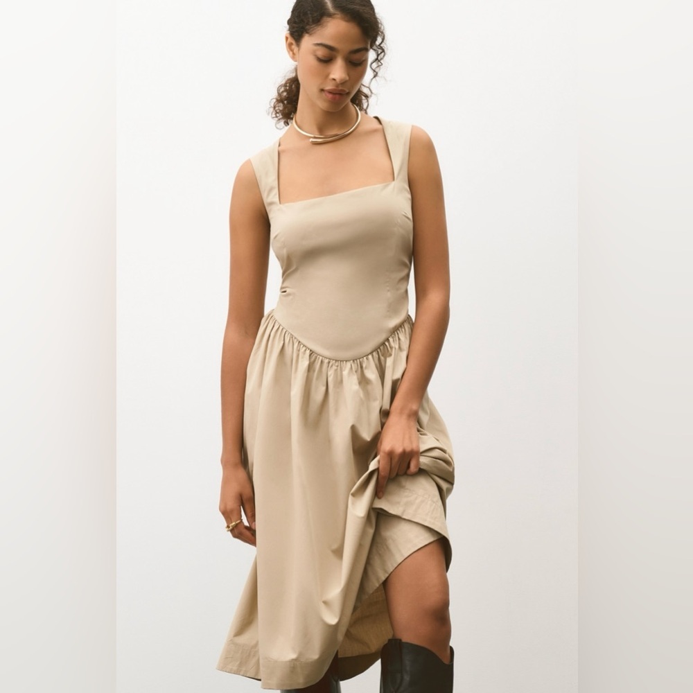 Anthropologie Maeve Drop Waist Midi Dress Neutral Tan RARE Formal Boho M